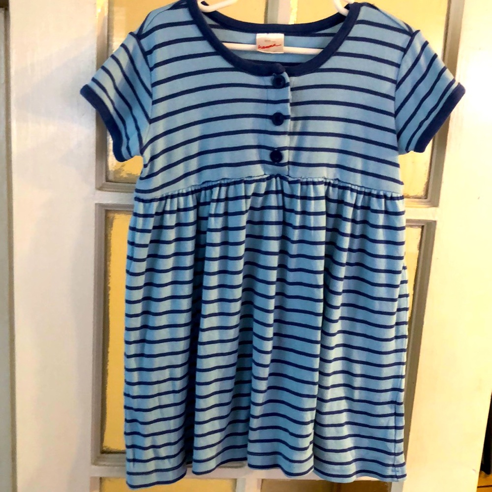 Hanna Andersson navy white striped shirtdress 3-6yo short sleeve